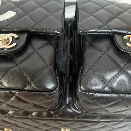 Chanel Cambon Multi-pocket Ligne Reporter Bag Large Black Calfskin Leather White Logo