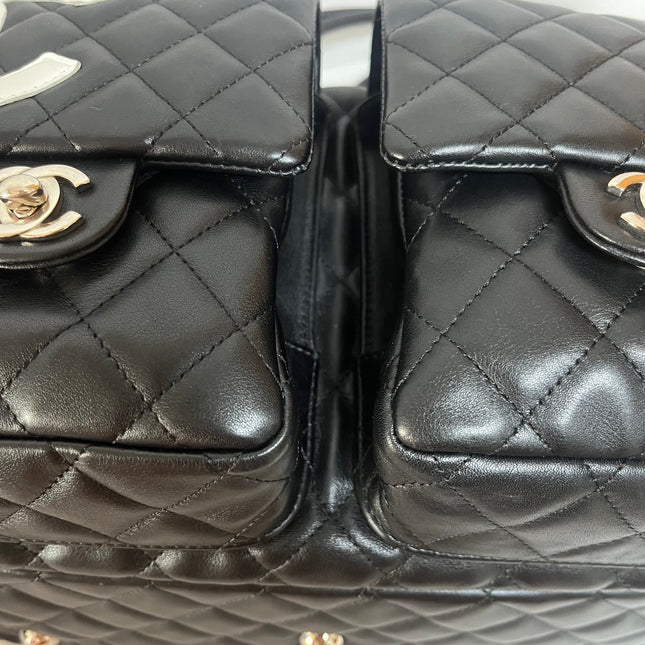 Chanel Cambon Multi-pocket Ligne Reporter Bag Large Black Calfskin Leather White Logo