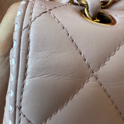 Chanel Classic Flap Medium Happy Stitch Pink Leather with Contrast White Trim
