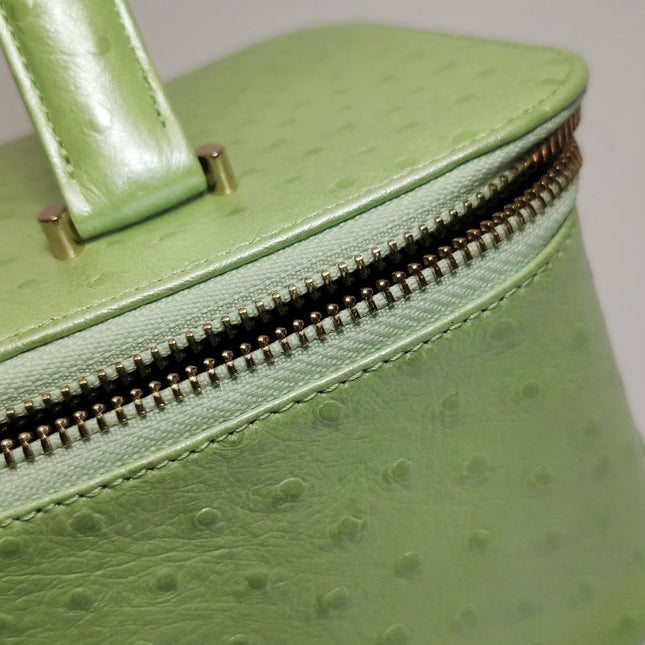 Versace Vintage Logo Sun Vanity Bag Green Calfskin Leather Gold Hardware