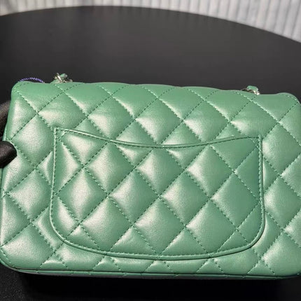 Chanel Classic Flap Mini 2019 Green Lambskin Leather Silver Hardware
