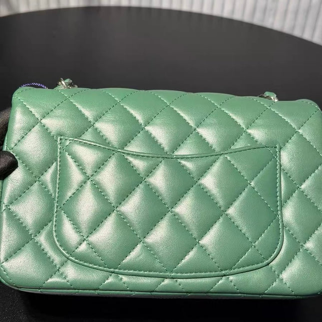 Chanel Classic Flap Mini 2019 Green Lambskin Leather Silver Hardware