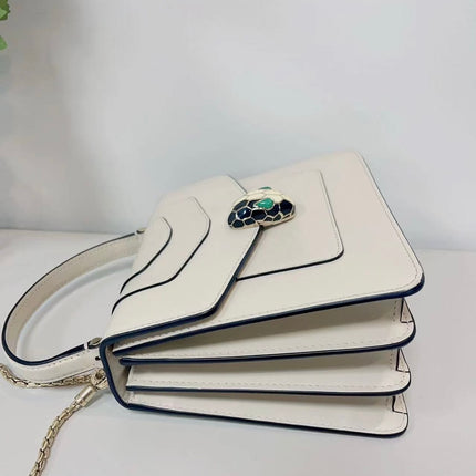 Bvlgari Serpenti Forever Small Leather Top Handle Crossbody Bag White