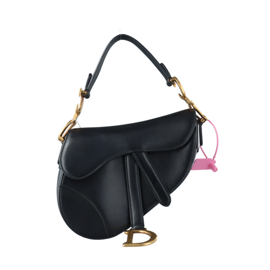 Dior Saddle Medium Black Smooth Leather with Studded Strap-Luxbags