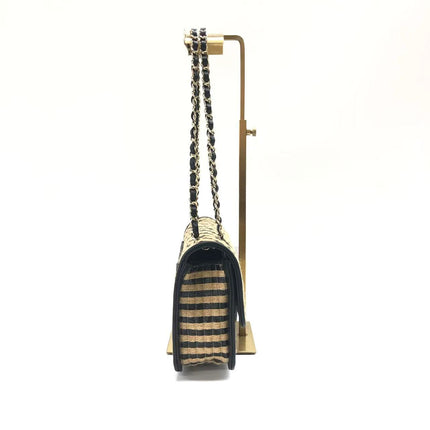 Chanel Medium Raffia Jute Striped Flap Bag Black Diamond Wild Stitch