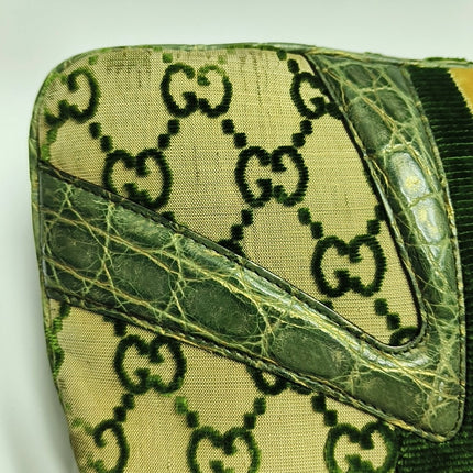 Gucci Jeweled Dragon Bag Green Crocodile and GG Velvet Bamboo Chain Strap Shoulder Bag