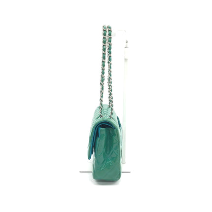 Chanel Classic Flap Medium Teal Blue Green Patent Leather Silver Hardware 2014-15