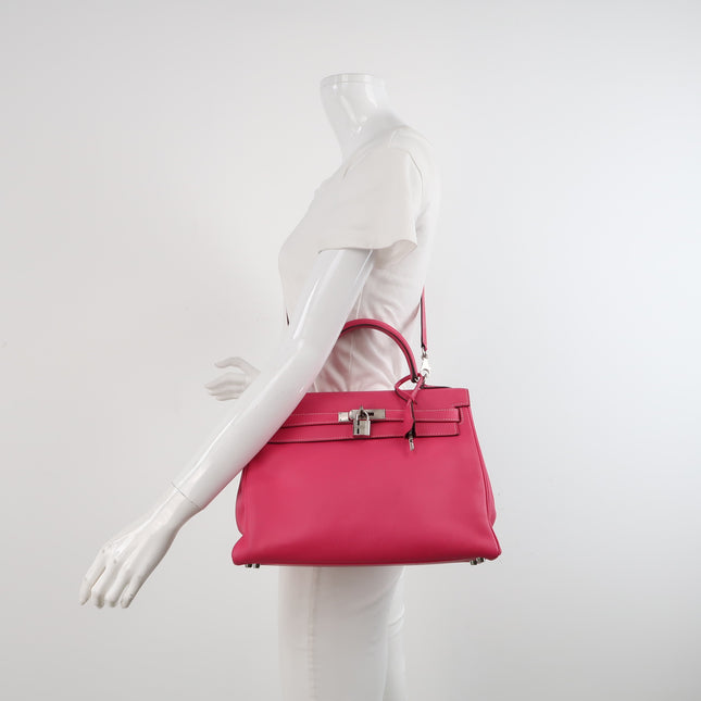 Hermes Kelly 32 Retourne E5 Rose Tyrien Pink Epsom Leather Palladium Hardware 2011