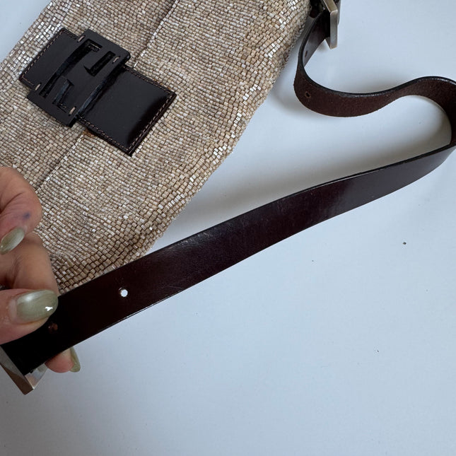 Fendi Baguette Vintage Shoulder bag with Glitter Beige Beads