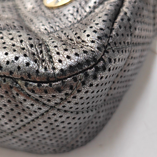 Chanel Paris-Dubai Jumbo Grey Perforated Lambskin Leather with Buttons Gold Hardware