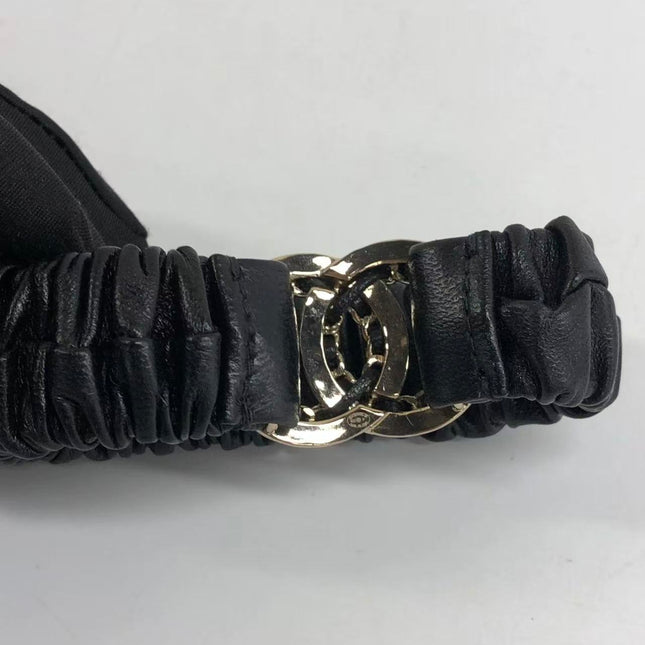 Chanel Hair Band Scrunchie Black Lambskin CC Chain Gold Buckle
