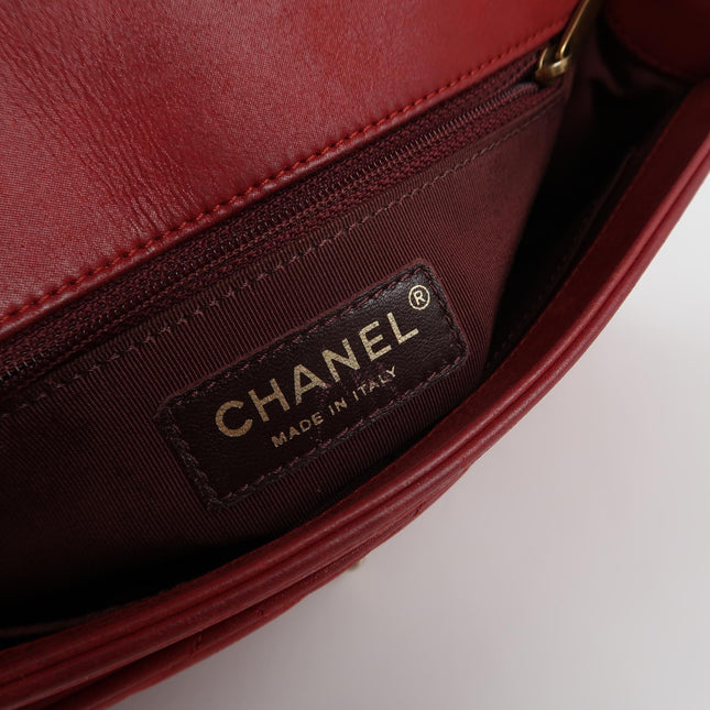 Chanel Classic Flap Medium Happy Stitch Red Aged Calfskin Leather Gold Hardware, 2015-2016