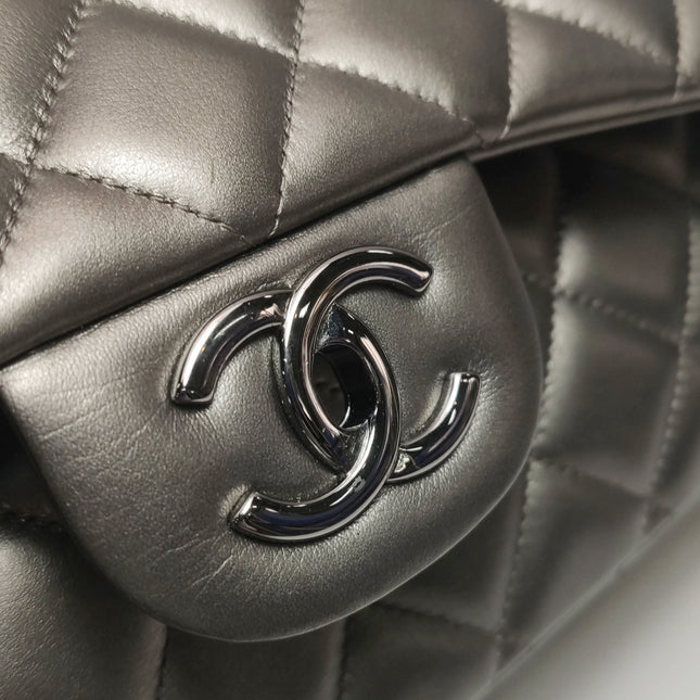 Chanel Classic Flap Maxi Metallic Lambskin Leather Double Flap Sliver Hardware 2013-14