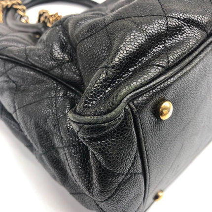 Chanel Shiva Tote Black Quilted Shiny Caviar Leather Gold Hardware