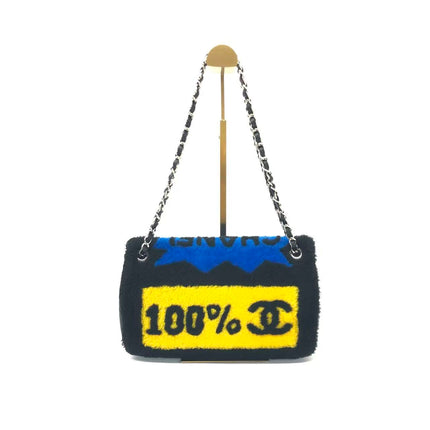 Chanel Medium Flap Bag Shearling and Leather Pop Art N.5 Silver Hardware