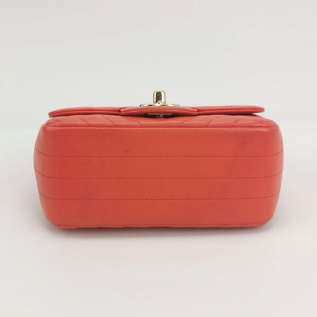 Sold Chanel Classic Flap Square 2019 Coral Orange Chevron Lambskin Leather Bag