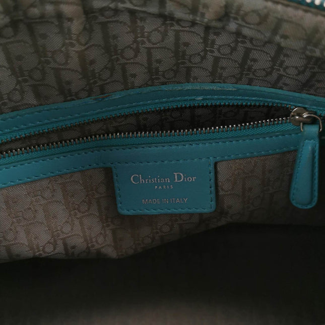 Sold Lady Dior Large Bag Teal Blue Lambskin Cannage Leather