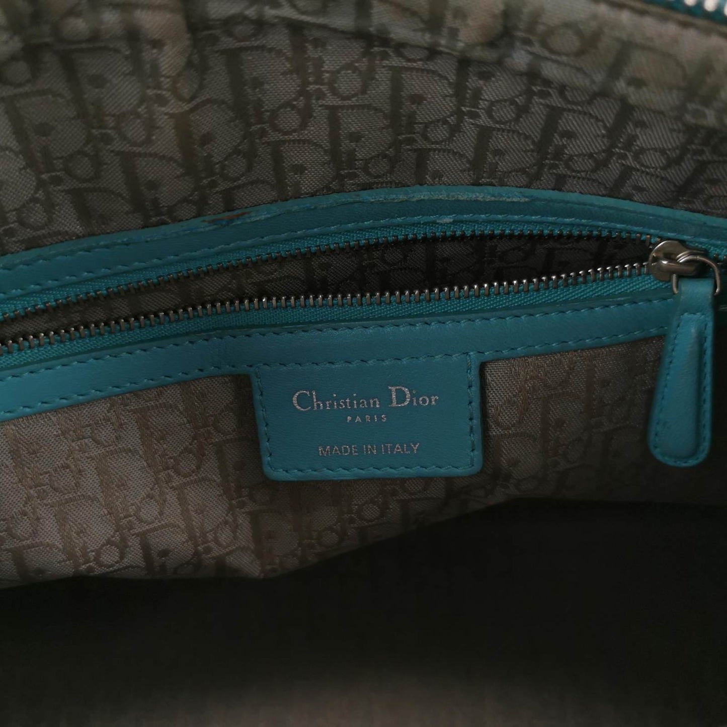 Lady Dior Large Bag Teal Blue Lambskin Cannage Leather