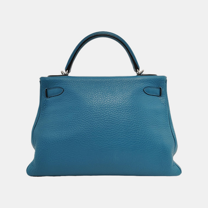 Hermes Kelly Retourne 32 Clemence Leather B3 Bleu Zanzibar Palladium Hardware 2013