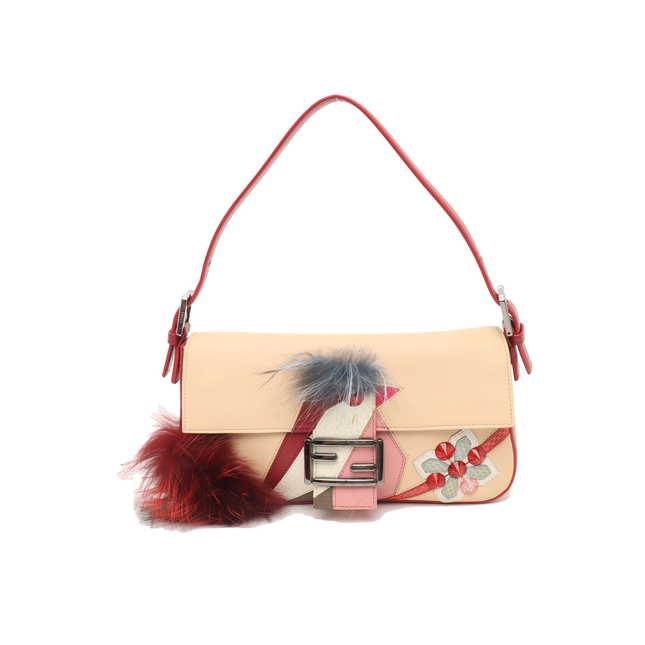 Fendi Baguette 1997 Re-edition Bird Motif Fur Leather Beige Shoulder bag-Luxbags