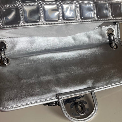 Sold Chanel Ice Cube Chocolate Bar Classic Flap Metallic Silver PVC with Leather