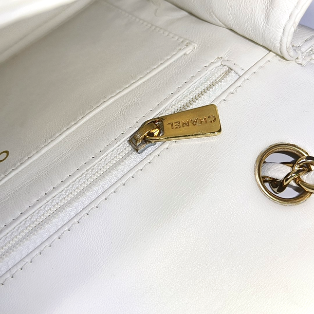 Chanel Classic Flap Medium Happy Stitch White Leather with Contrast Black Trim, 2003-04