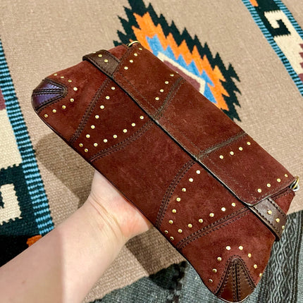 Gucci Horsebit 1955 Chain Vintage Shoulder Bag Brown Studded Suede Leather