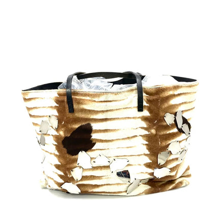 Fendi Brown and White Zebra Print Ponyhair Tote with Metal Plates