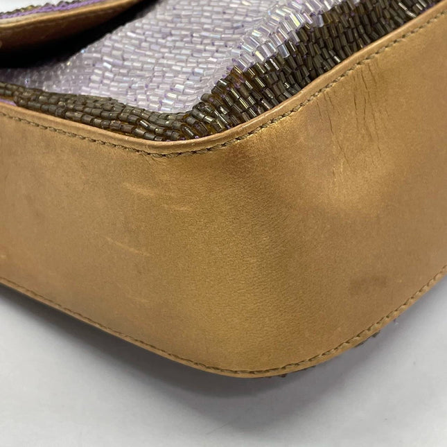 Sold FENDI Baguette Lilac Purple Glitter beads and Gold Leather