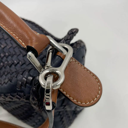 Loewe Puzzle Small Leather Woven Braided Navy Crossbody Bag