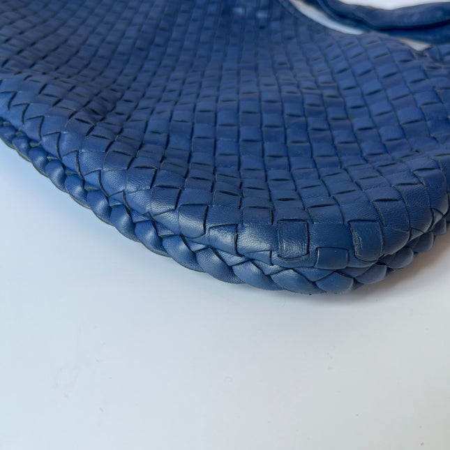 Sold Bottega Veneta Veneta Hobo Medium Navy Intrecciato Leather Bag