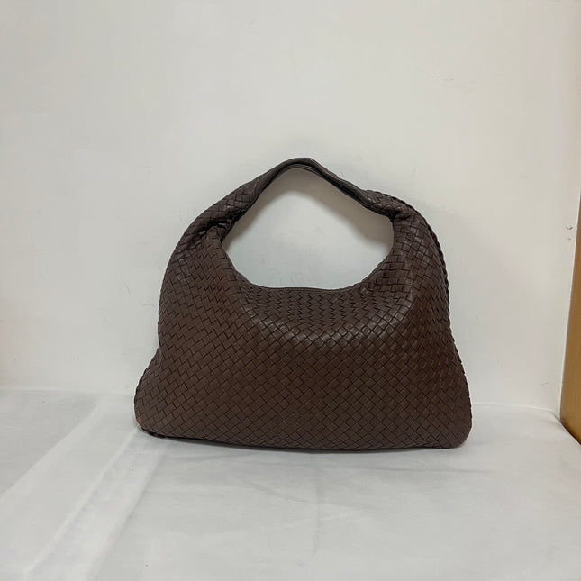 Bottega Veneta Veneta Hobo Intrecciato Chocolate Brown Medium Lambskin Leather 47cm