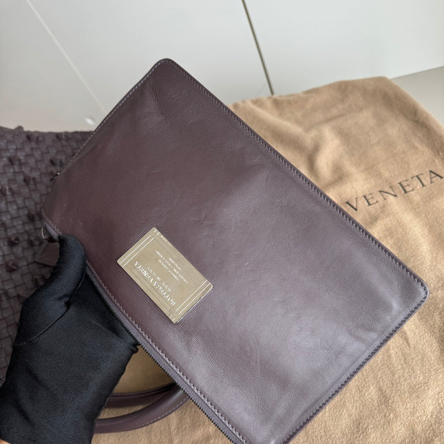 Sold Bottega Veneta Cabat Medium Intreccio Leather Tote Bag Dark Chocolate Brown