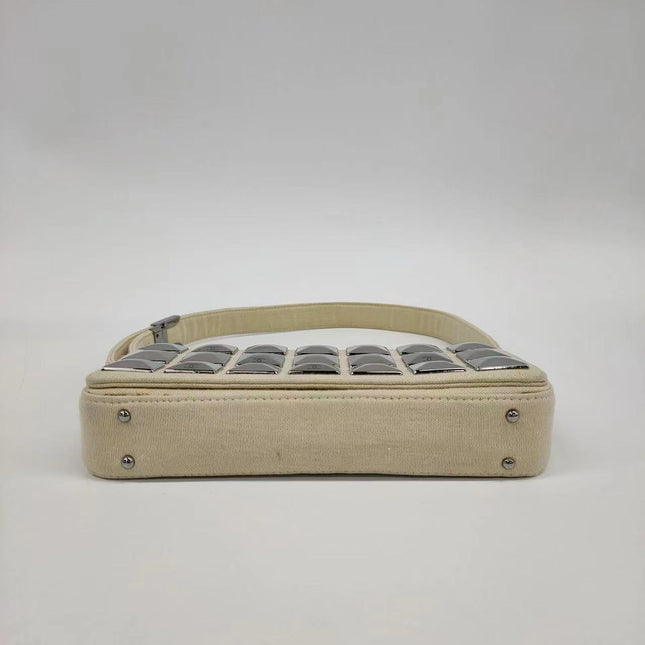 Chanel Ivory Jersey Evening Bag with Mirrored Pyramid Studs Ice Cube Chocolate Bar Shoulder Bag