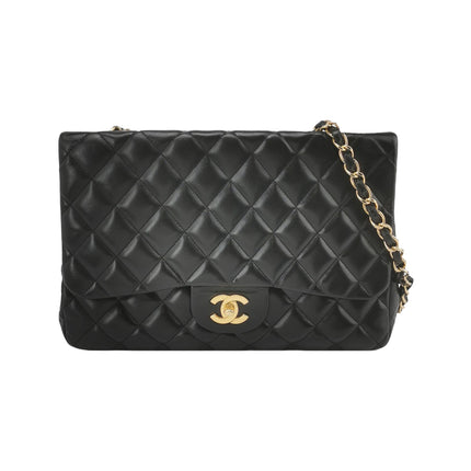 Chanel Classic Flap Jumbo Black Lambskin Leather Single Flap Gold Hardware 2009-2010