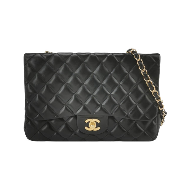 Chanel Classic Flap Jumbo Black Lambskin Leather Single Flap Gold Hardware 2009-2010