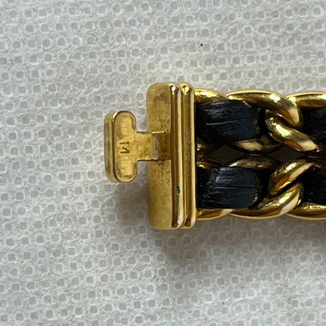 CHANEL 1987 Vintage PREMIERE Watch Medium Black Leather and 24KT Yellow Gold Plated