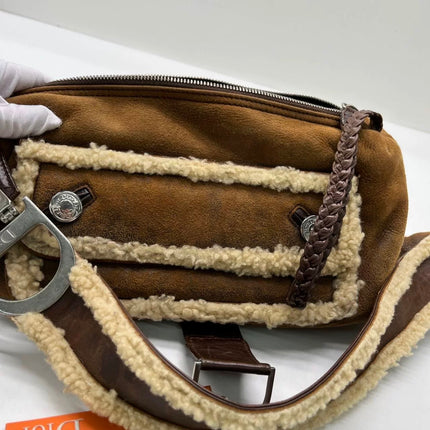 Dior Flight Medium Brown Shearling Leather with Orange Tag Shoulder Bag