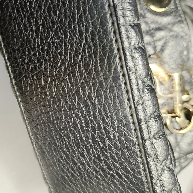 Lady Dior Small Supple Calfskin Leather Metallic Grey Cannage Handbag with Strap