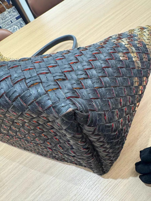 Bottega Veneta Cabat Large Intreccio Black and Transparent Leather and PVC Tote Bag