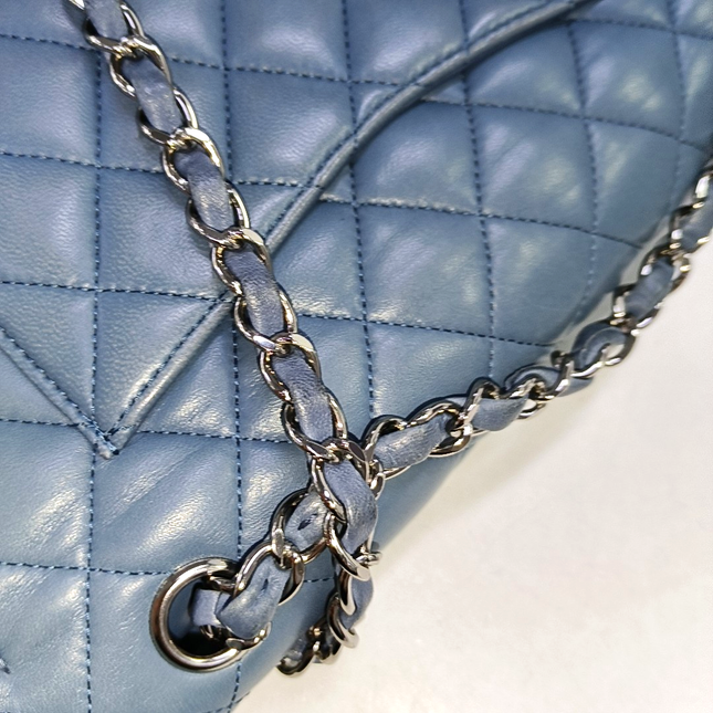 Chanel Timeless Classic Flap Medium Misty Blue Lambskin Leather Silver Hardware, 2012