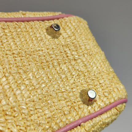 Dior Wicker Boston Bag Floral Embroidery Pink Leather