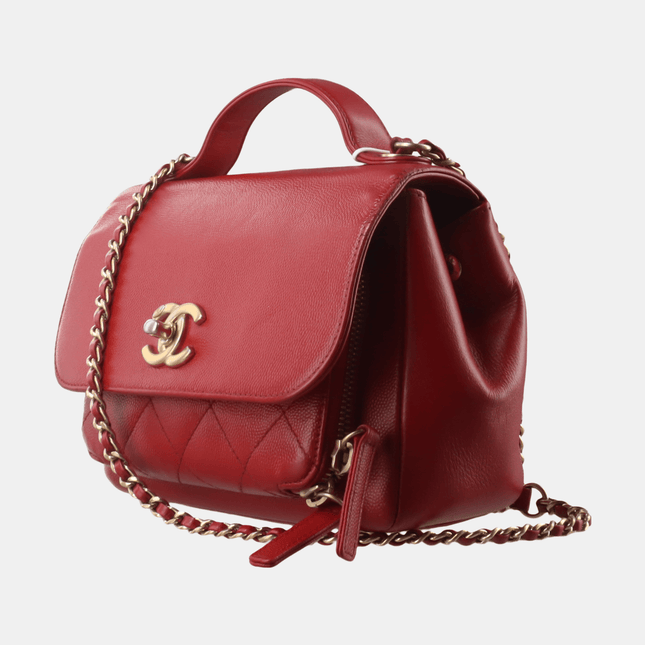 Chanel Business Affinity Medium Red Caviar Leather Top Handle Crossbody Bag