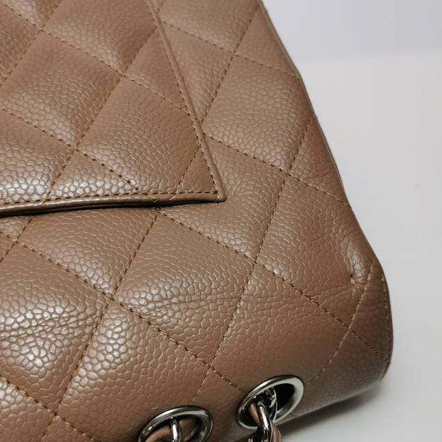 Chanel Classic Flap Jumbo 2009 Coffee Brown Caviar Leather Single Flap Silver Hardware