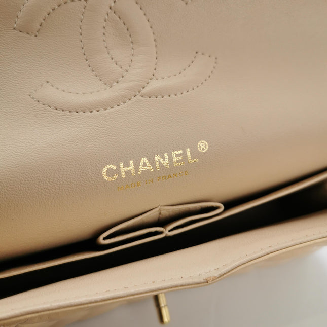 Chanel Classic Flap Medium Beige Lambskin Leather with Gold HW, 2009