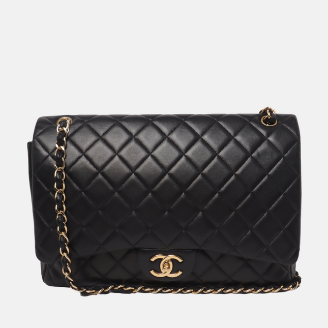 Chanel Classic Flap Maxi Black Lambskin Leather Double Flap with Gold Hardware, 2014-2015-Luxbags