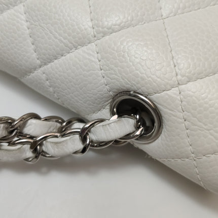 Chanel Classic Flap Medium 2008 White Caviar Leather Silver Hardware
