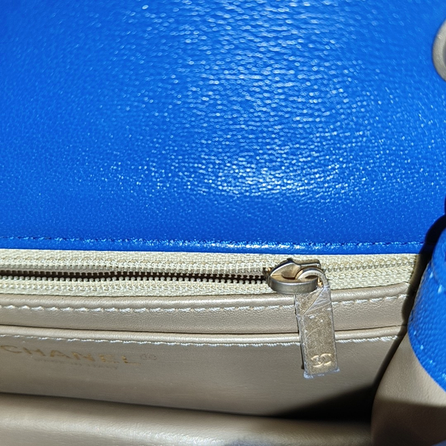 Chanel Classic Flap Rectangular Mini Blue Lambskin Pearl Crush Adjustable Gold Ball Chain