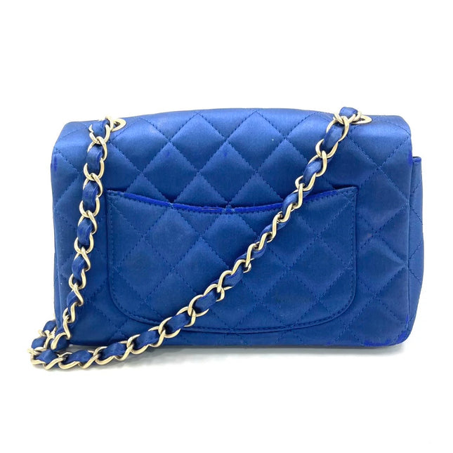 Chanel Classic Flap Mini 2013 Blue Silk Satin Gold Hardware