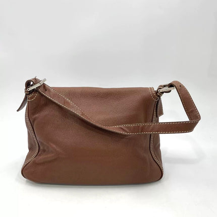 Fendi Mamma Forever Baguette Selleria Brown Calfskin Leather Silver Hardware